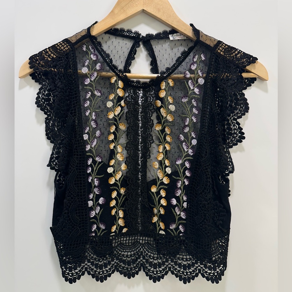Free People Lace Floral Crop Top